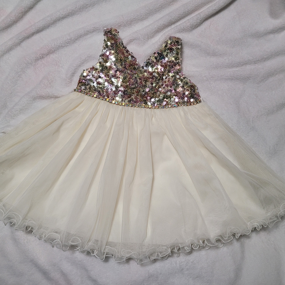 American Princess Multicolor Sequin Bodice Cream Dress